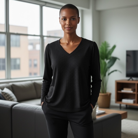 Liz Claiborne Tops - Liz Claiborne Black Knit V-Neck Blouse, Size L – Casual & Workwear Top for Women